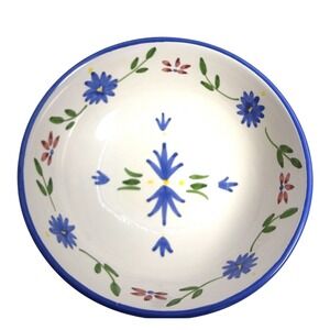 Hand Painted Bowl from Malveida, Portugal Blue Floral Folk Art artist, 'Natalia"